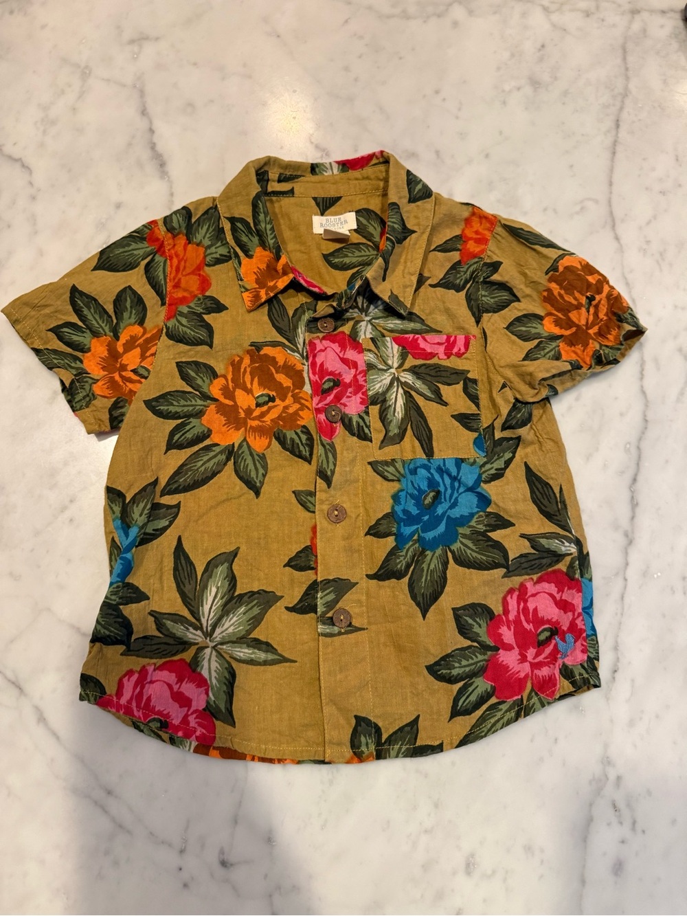 BLUE ROOSTER/PINK CHICKEN- Mustard with Multicolor Blooms